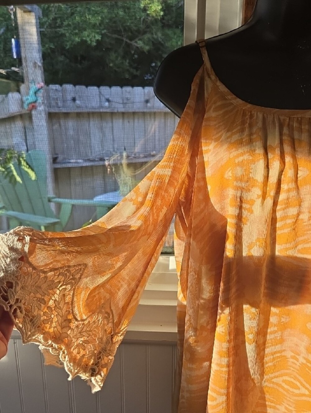 Xhilaration Yellow and Orange Tie-Dye Dress with Lace Accent